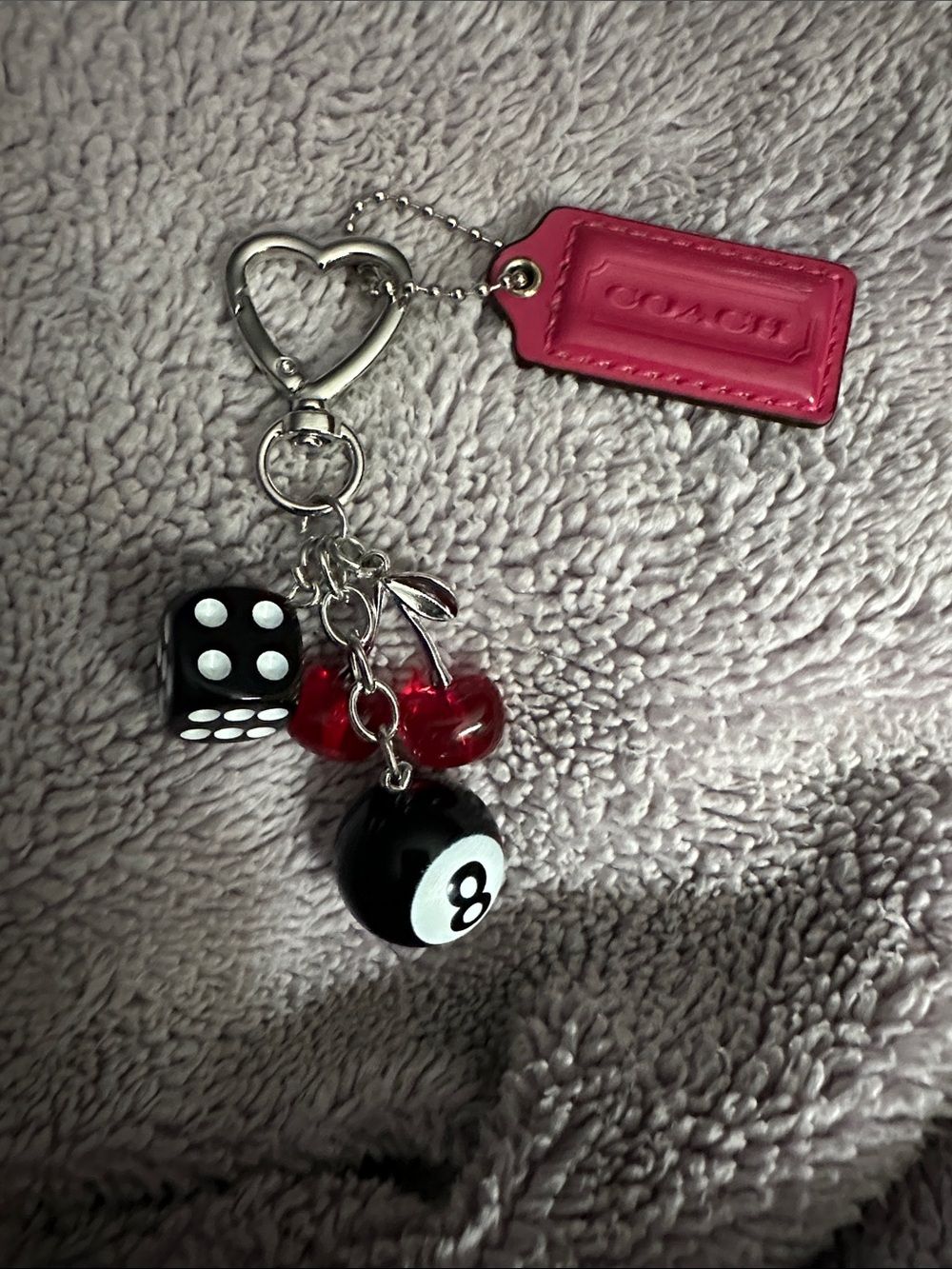 Coach Fuchsia Leather Keychain with cherries 🍒 included